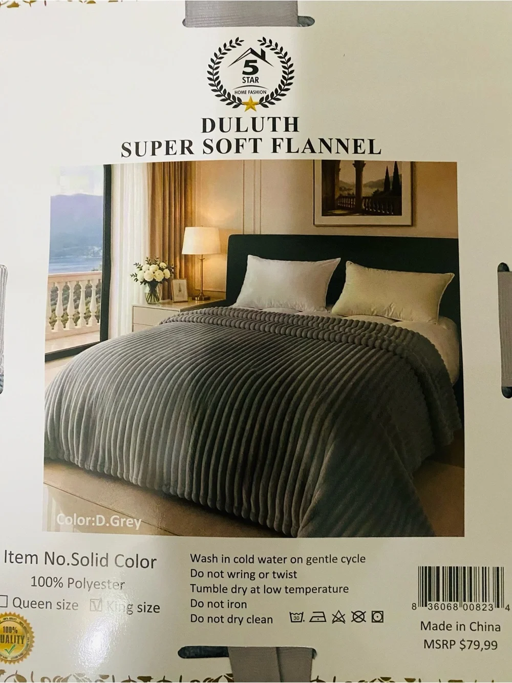Super Soft Flannel Dark Gray Plush Blanket - King